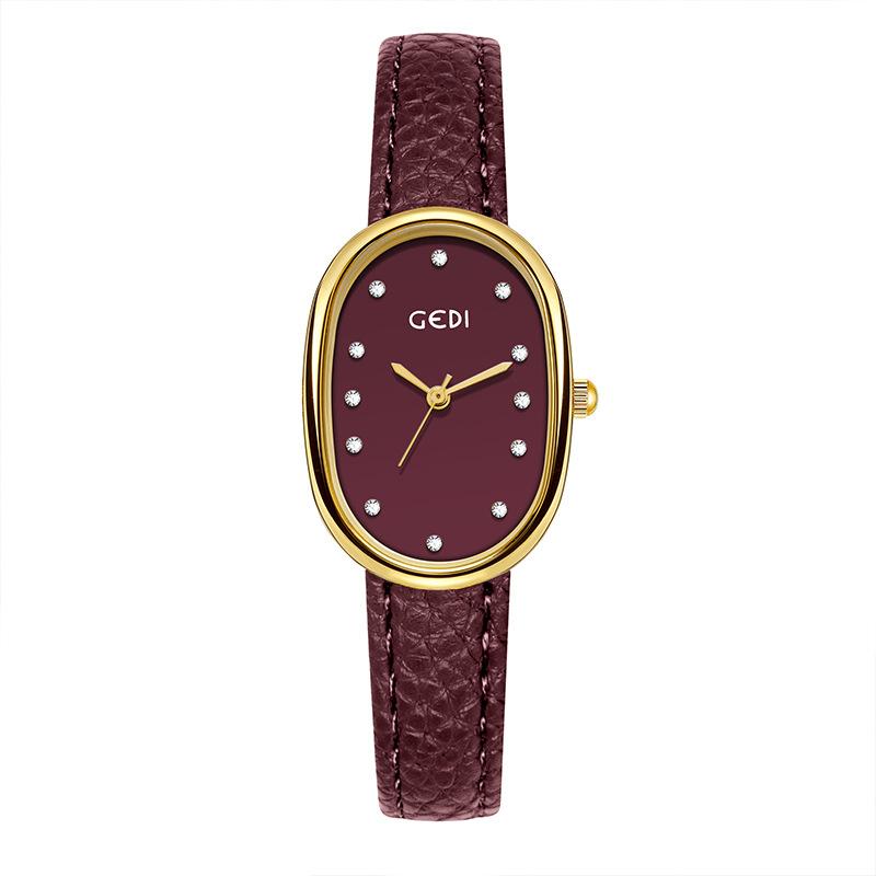 Fashion Trend Ankola Red Belt Watch Niche High-End Red Quartz Women'S Watch Retro Simple Watch