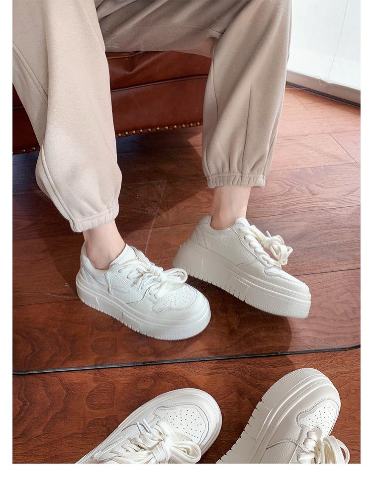 Cowhide version~ Goodbye 1.5 meters casual sports shoes genuine leather thick-soled heightening muffin board shoes women's versatile little white shoe