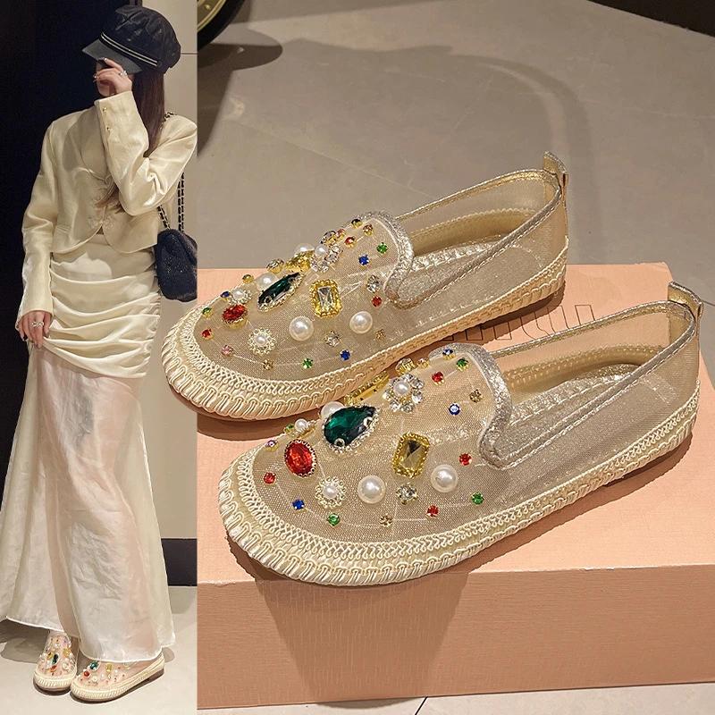 Fashion 2025 Summer Slippers New Soft Sole Comfortable and Versatile Fairy Style Flat Casual Shoes Fashionable Shiny Breathable Loafers