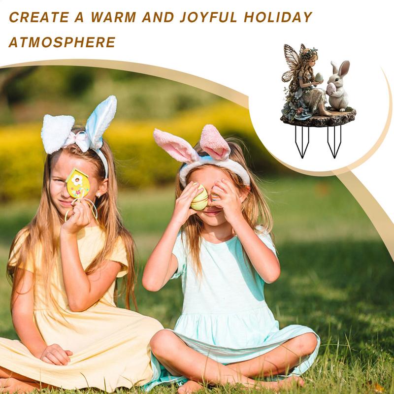 Easter Garden Stakes Outdoor Yard Decor Sign Holiday Decorations 2D Acrylic Spring Bunny Egg Signs for Courtyard Patio Lawn
