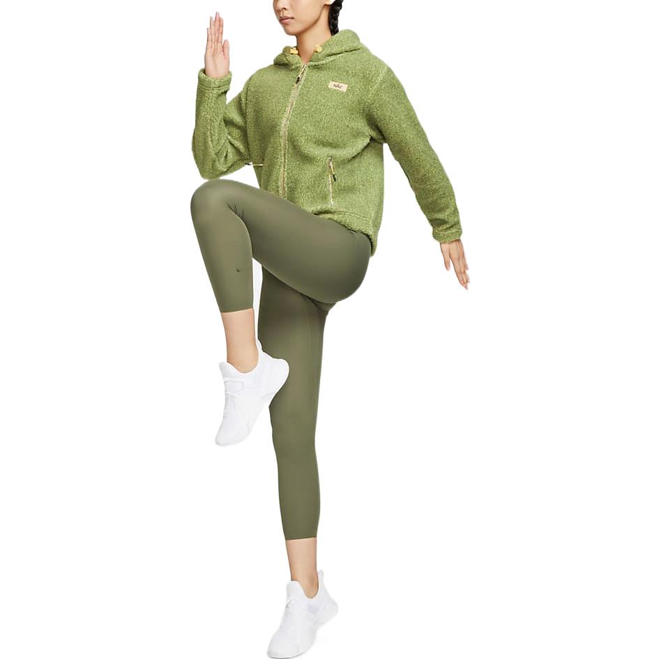 Nike Solid Color Letter Print Zip-Up Hoodie Women Outerwear Green DQ6269-334