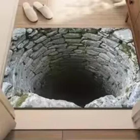 

3D Stone Pit Stone Cave Vortex Carpet Waterfall Stone Pit Entrance Doormat Carpet for Entrance Door Entrance Door Floor Mat 50x80cm