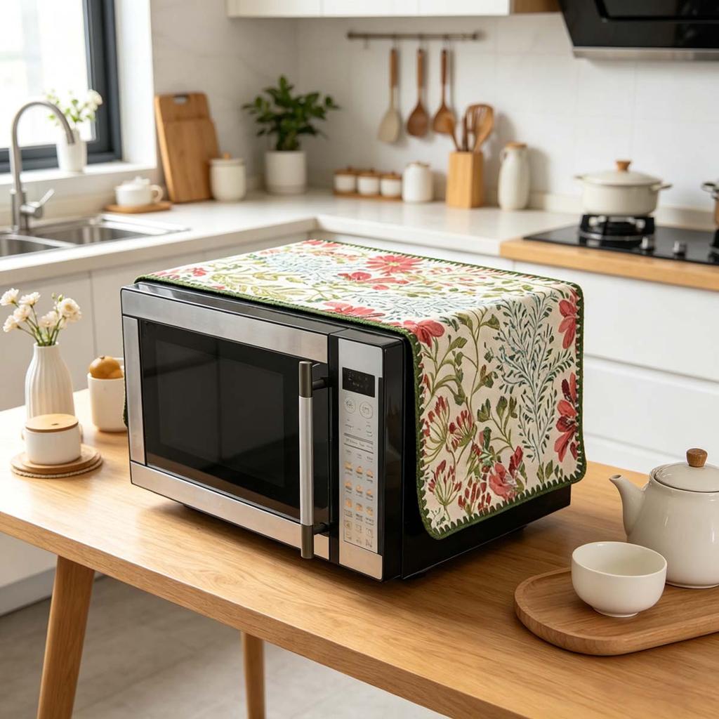 30x90cm Easy to Install Cotton Linen Microwave Dust Cover Anti Dust Cover