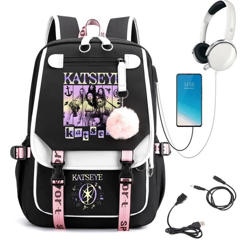 Katseye Music K-Pop Girl Group Print School Backpack for Teens Students Lightweight Water-Resistant Large Capacity Bookbag