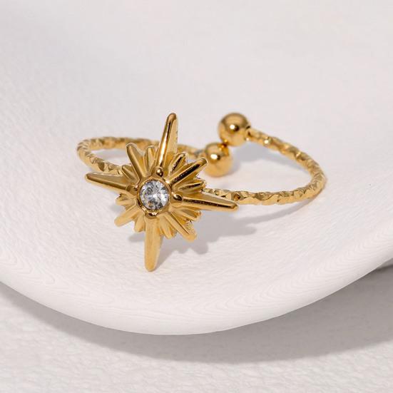 Women Finger Ring Eight-Pointed Star Adjustable Fit Open Ring Stainless Steel Texture Stacking Ring Jewelry Gift