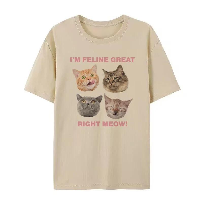Right Meow Kätzchen Grafik Tops Süße Lustige Katzen T-Shirts Oversized Retro Y2k Ästhetik Streetwear Damen T-Shirt Kleidung