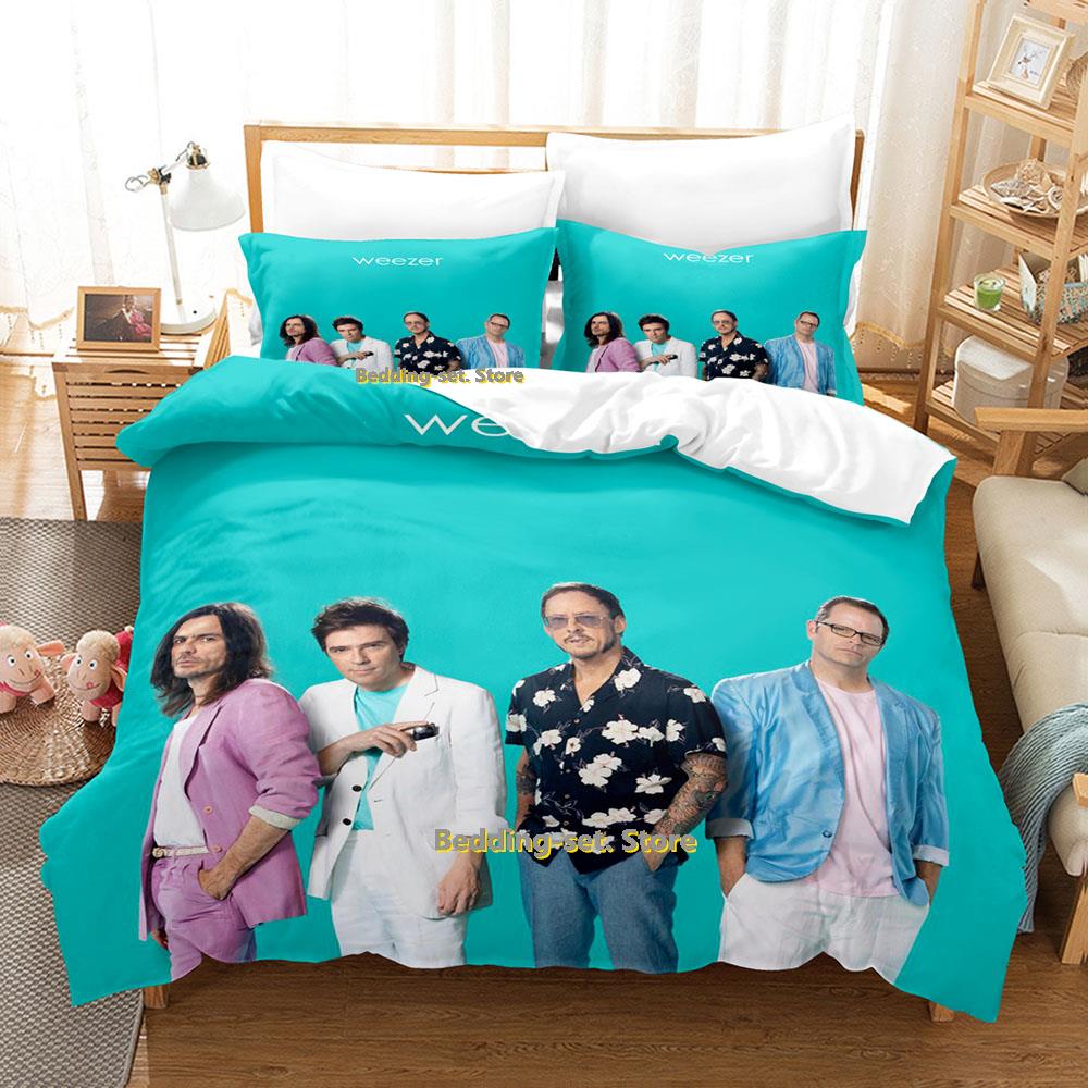 Hip Hop Weezer Band Bettwäsche Set Cartoon Anime Dreiteiliges Set Erwachsener Kind Schlafzimmer Dreiteilige Anzüge 3D Kawaii Sommerdecke
