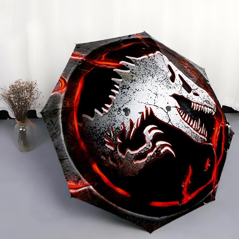 1pc Dragon, dinosaur pattern Umbrella Portable Folding Umbrella Iron Frame Hole Bone Structure Outdoor Home Umbrella
