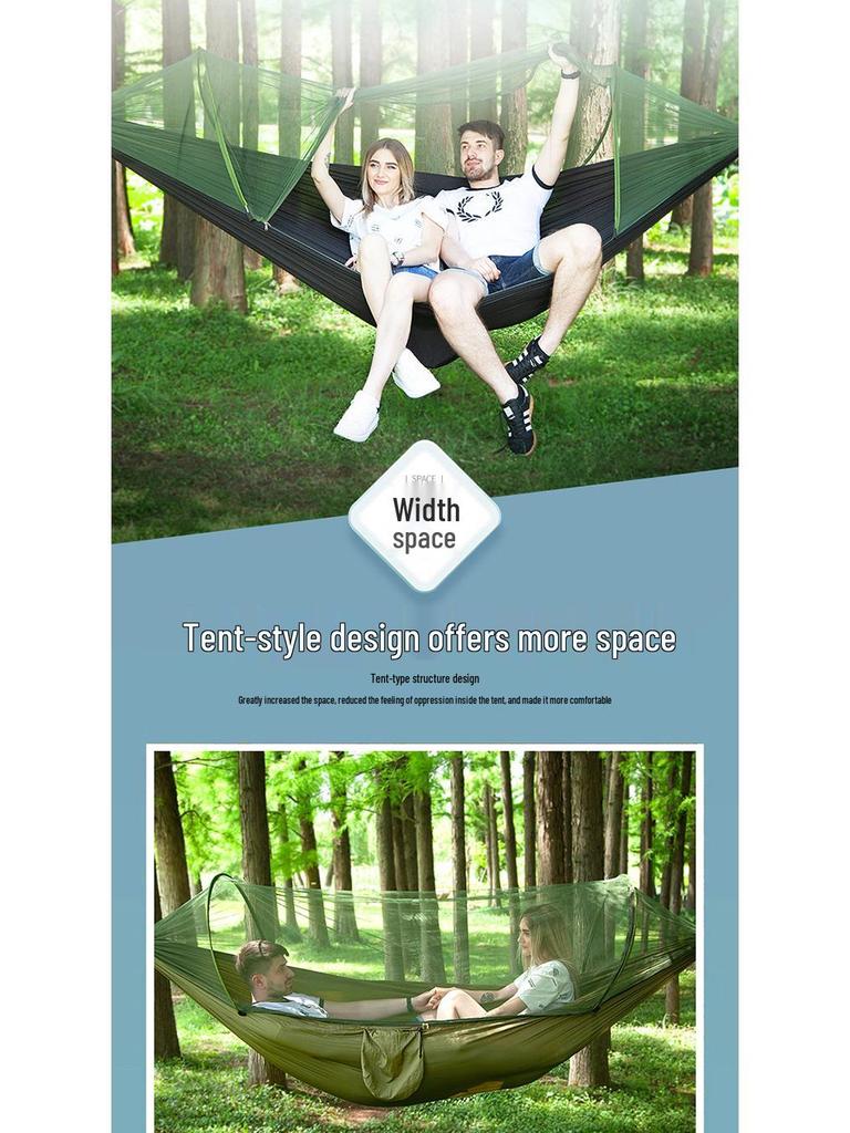 Quick-Open Mosquito-Proof Outdoor Hammock: Encrypted Mesh Parachute Nylon with Mosquito Net for Single/Double Camping