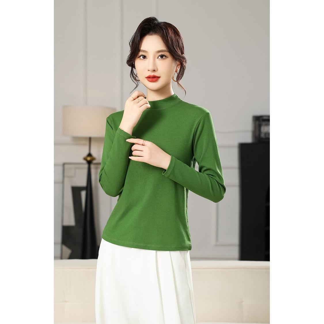 

Spring Women s Plus Size High-Neck Long-Sleeve Top - Slimming, Comfortable, Loose Fit for Middle-Aged and Elderly XL