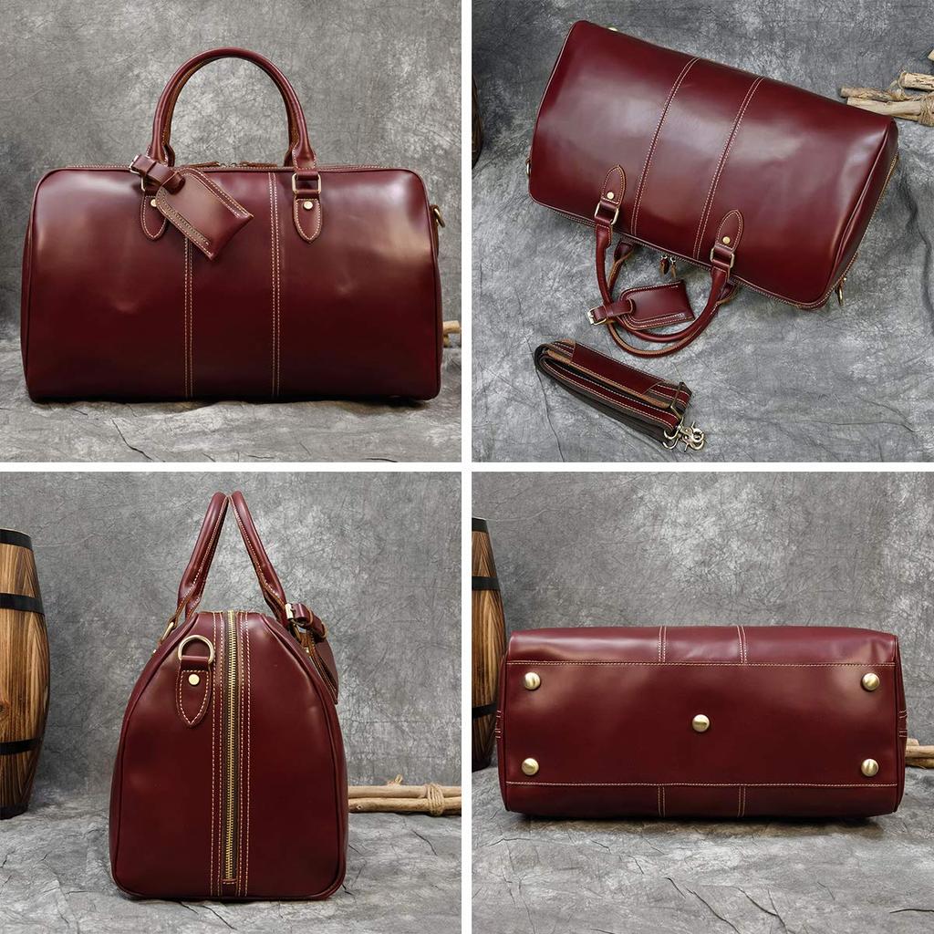 Boston Genuine Glossy Tanned Travel Large Corfu with Bottom Round 50cm Men's Bag, Leather, Leather, Bag, Capacity, Unisex, Carry-On, Bag, Studs,