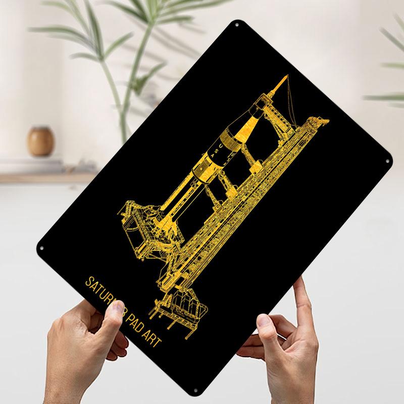 

Saturn IB Rocket Launch Pad Poster Customized Wall Art Vintage Metal Signs Retro Tin Plaque for Man Cave Room Decoration Decor 7.9x11.8In(20x30cm)
