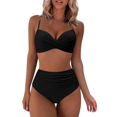 Damski wiosenny i letni seksowny strój kąpielowy bikini z rozcięciem i wysokim stanem (2 zestawy)