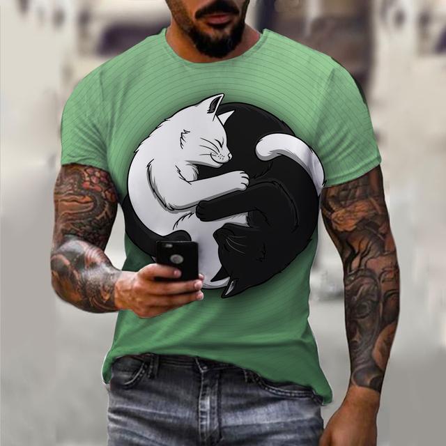 Trend Herre T-skjorter Fiskemønster T-skjorter Kort Erme 3d Dyr Ulv Trykket Street Hip Hop T-skjorte Tai Chi Diagram Topper Tee