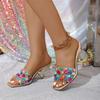 New Style Fashionable Mixed Color Gem Diamonds Women Strange Transparent Heels Slipper Summer Sandal Sexy Square Toe Dress Shoes