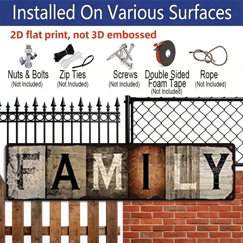 1pc 15.7×3.94 Metal Sign Rustic "FAMILY" Aluminum Decorative Sign - Vintage Style Wall Art for Home Decor, Farmhouse Living Room, Kitchen or Bedroom