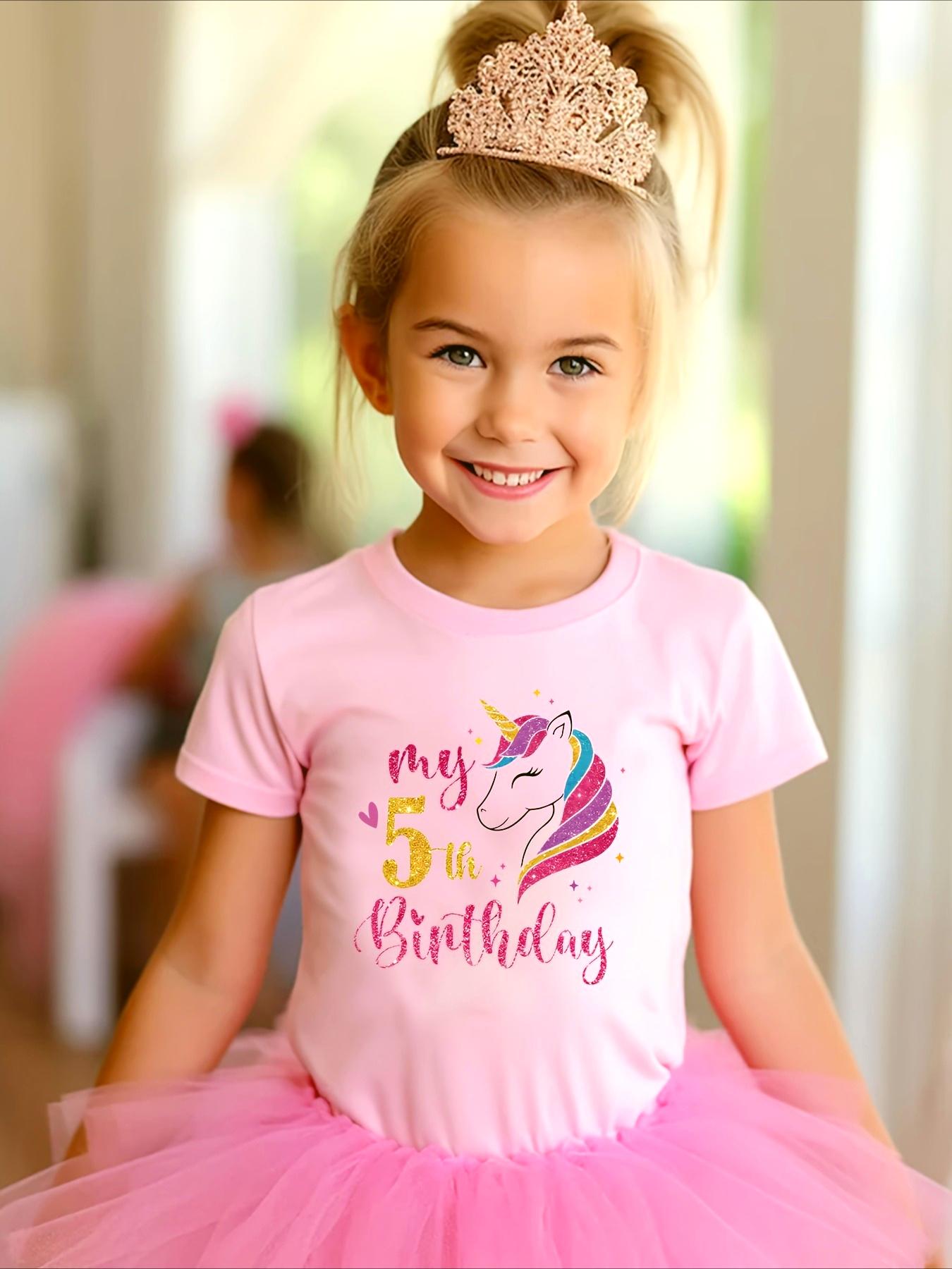5th Birthday Unicorn Themed Print Short Sleeve TShirt for Girls Casual Round Neck Summer Fashion for Summer Kids 18 Ages 100