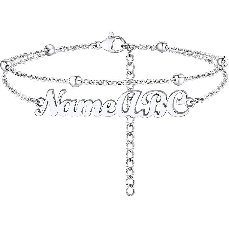 PROSTEEL Alla moda Design Manette/Testo Personalizzato Cavigliera da Donna, Cavigliera in Acciaio Inossidabile 316L, colore Argento/Oro/Nero,Basso