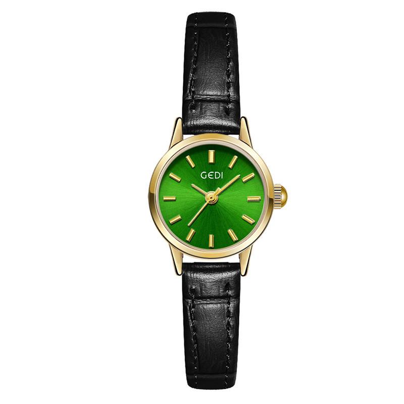 

Small Elegant Womens Watch With Leather Strap And Quartz Movement For Daily Wear Black Green
