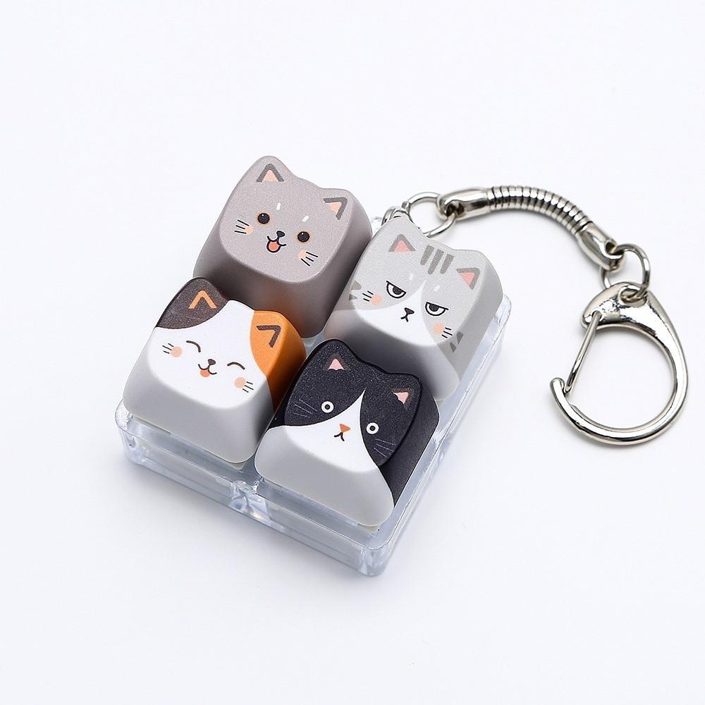 Mechanical Fidget Keychain Finger Button Calming Keychain Cat Keyboard Fidget Toy Children Adults