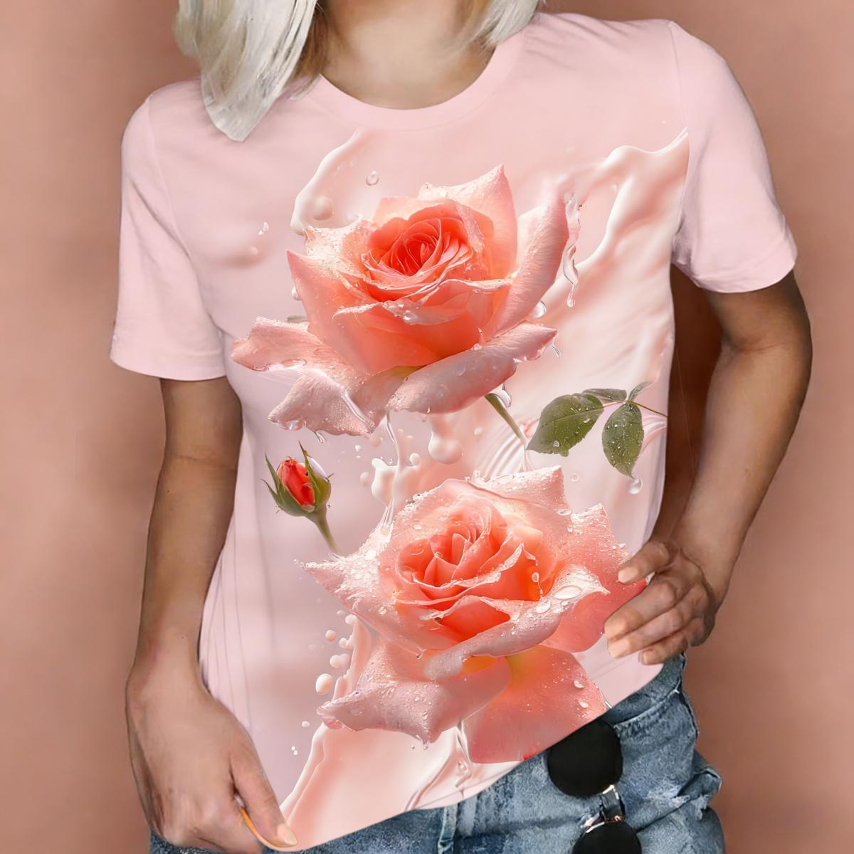 Модная женская футболка, разноцветные свежие цветы, удобная, простая, персонализированная, повседневная, свободная футболка S