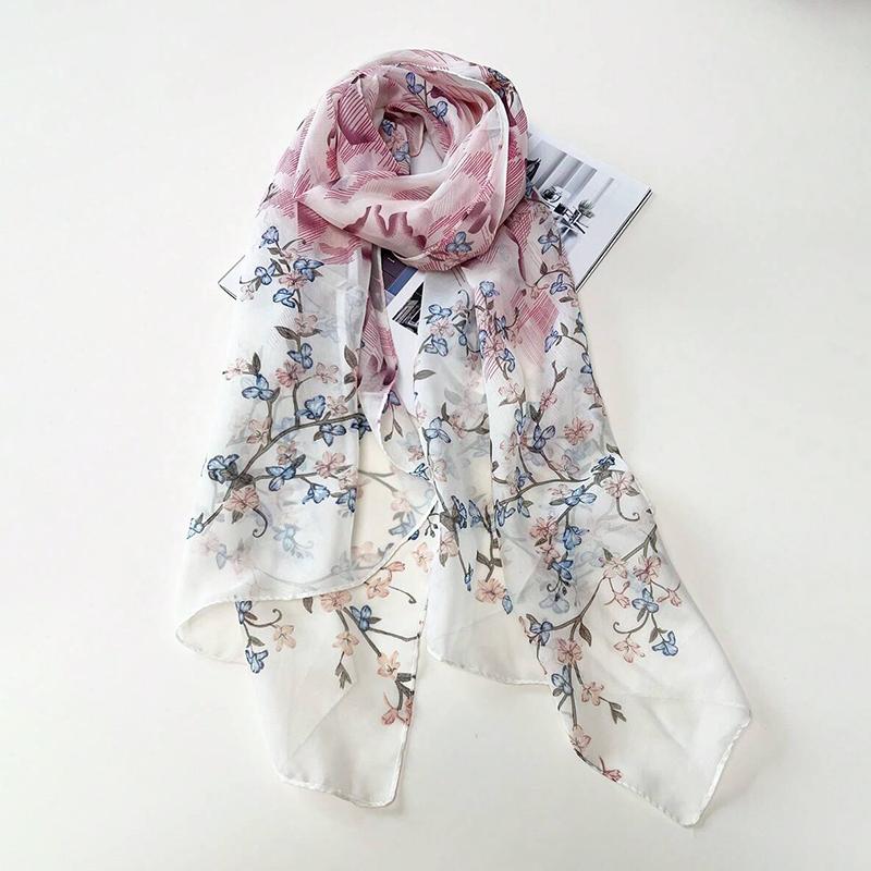 Print Chiffon Scarf Shawl Women Sunscreen Silk Scarf Turban Long Wrap Beach Travel Outdoor Accessories Trendy Headband