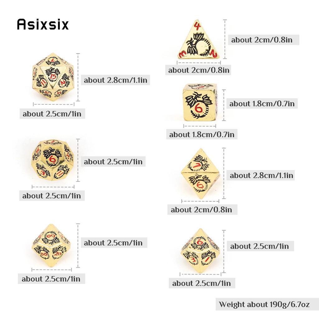 Set de zaruri poliedrice din metal solid, 7 bucăți, potrivit pentru jocuri de rol RPG, joc de masă, joc de cărți