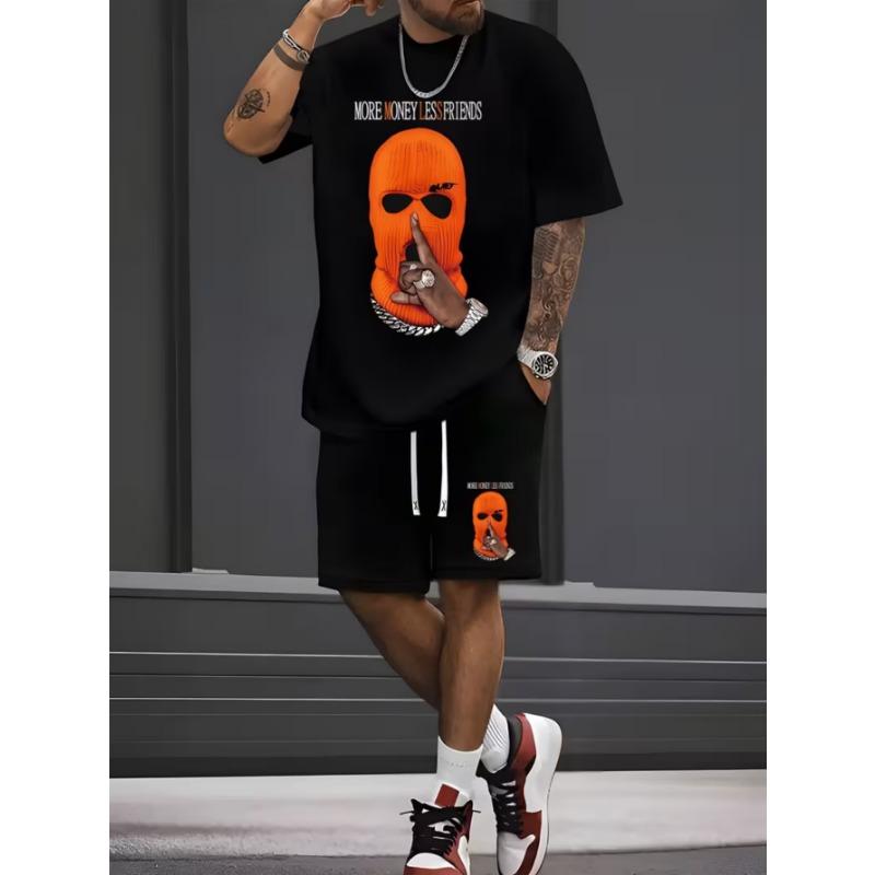 Trend modă stradală urbană set bărbătesc cu gât rotund, mânecă scurtă și pantaloni scurți, simplu, casual și confortabil pentru exterior