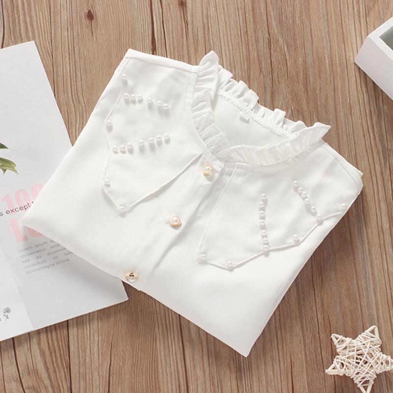 2022 Girls' Long Sleeve Lace White Shirt - Casual Spring Toddler & Student Apparel