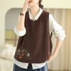 Flower Embroidery Buckle Knitted Vest Women's Solid Color Vest Loose Spring and Autumn Round Neck Sleeveless Layered Shoulder
