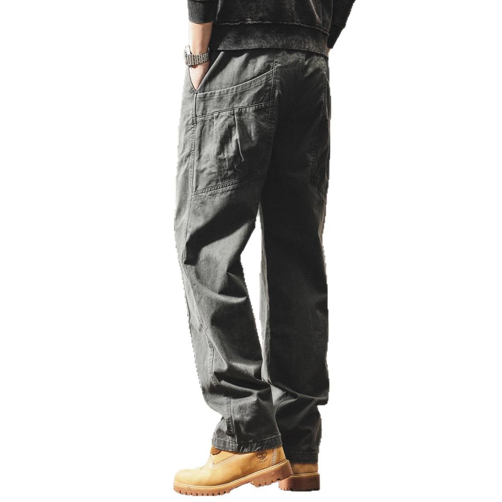 American retro lumberjack pants men's new trendy brand washed straight pants spring loose casual trousers