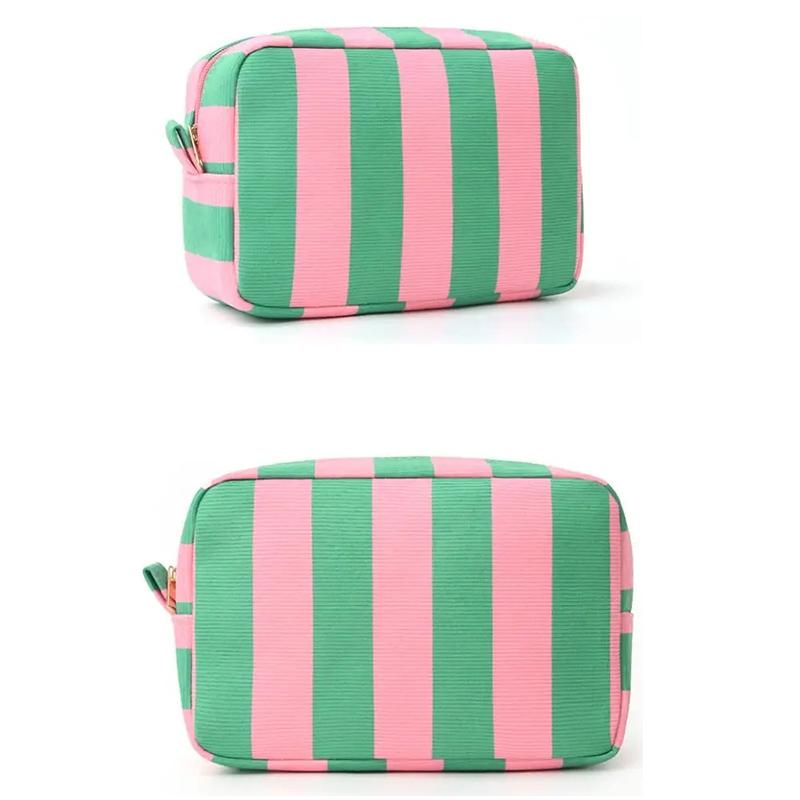Durable Corduroy Storage Bag Stripe Design Makeup Train Cases High Capacity Travel Makeup Bag