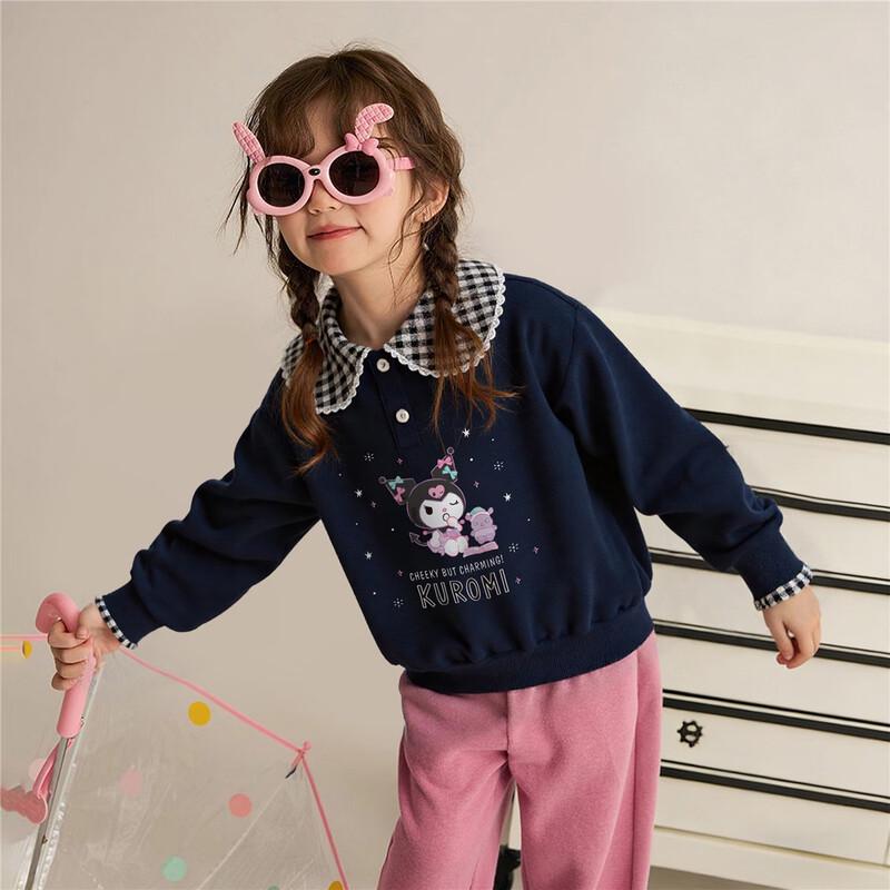 Hello Kitty Girls' Plaid Patchwork Lapel Sweatshirt