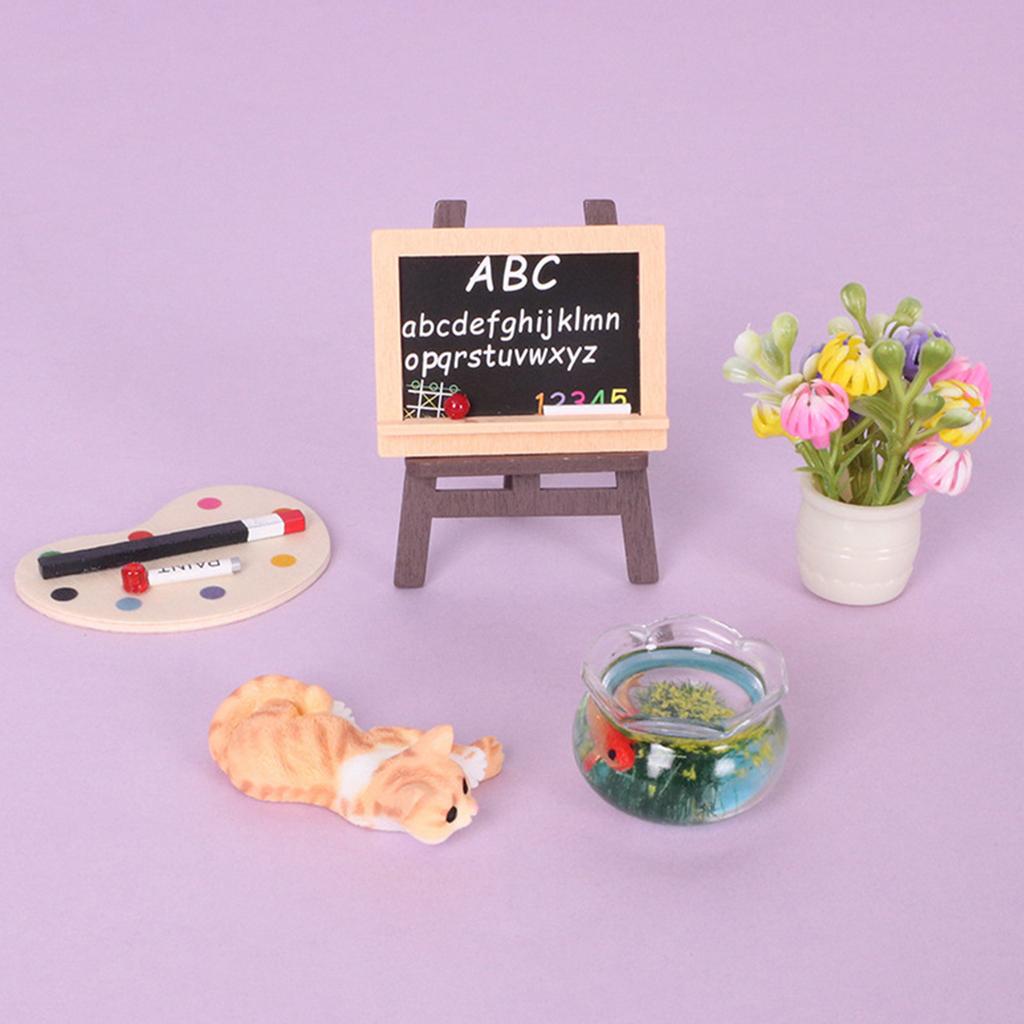 MultiUse Miniature Furniture Set for Doll House Decoration Photography Fishtanks Cats Easel 1/12 Scene Setting Accessories