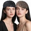 Crystal Pearl Floral Beaded Headbands Lace Hollow Pattern Plum Blossom Headband Stretchy Breathable Baotou Hat Hair Accessories