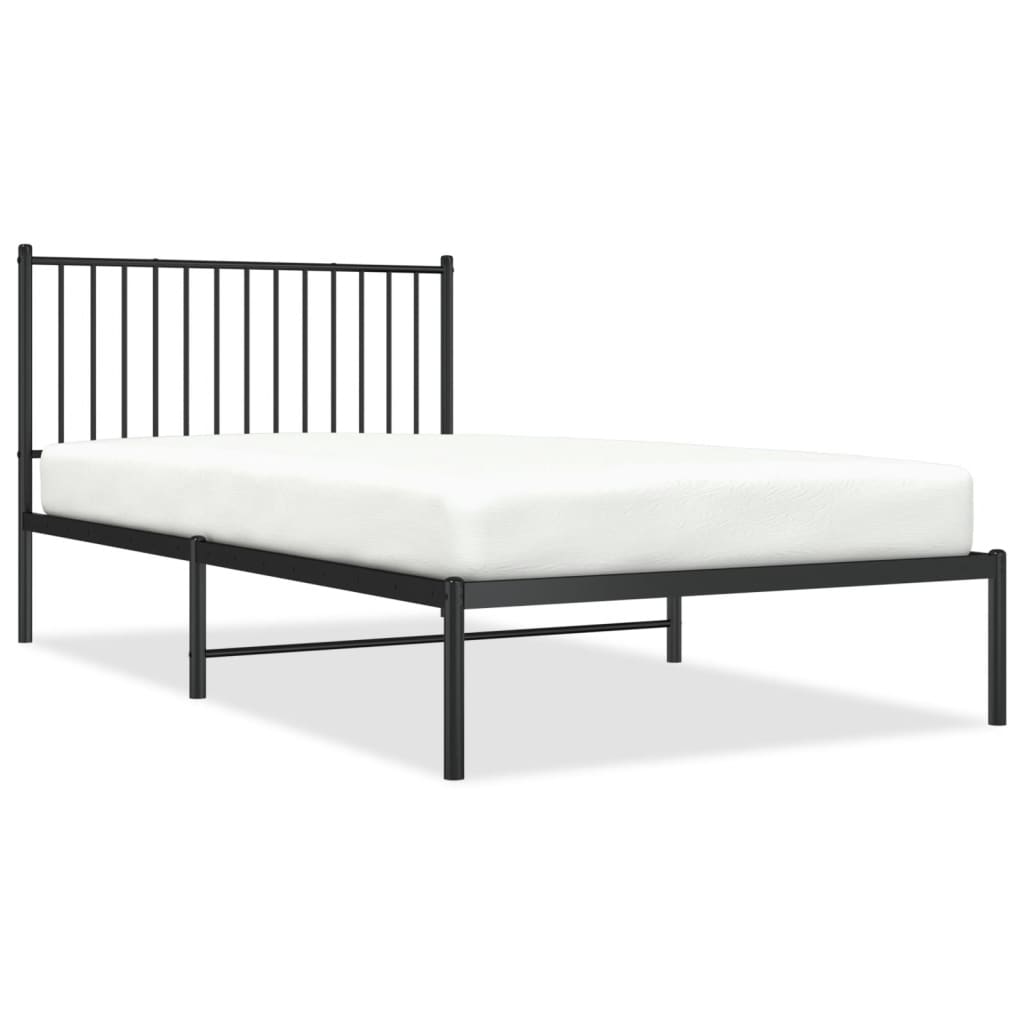 Metal Bed Frame with Headboard Black 107 x 203 cm