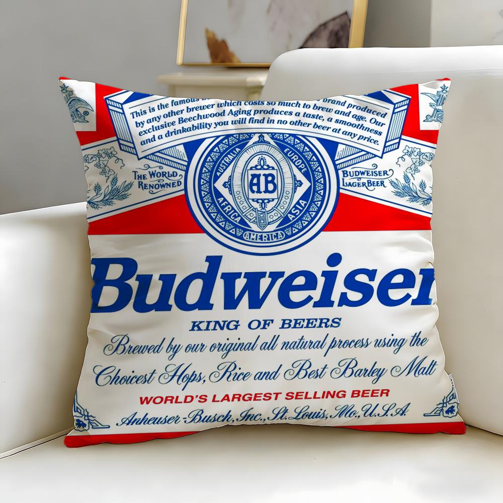 classic beverage brand Budweiser Cushion Cover Soft  EasyWash Pillow Case  Versatile for Couch Bed Travel and Office