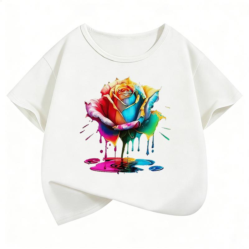 

Colorful Flower Design Floral Gothic T Shirts Fashion Kids Children s T-shirt Boys Girls Summer Spring Casual Top Tee Shirt 100 білий