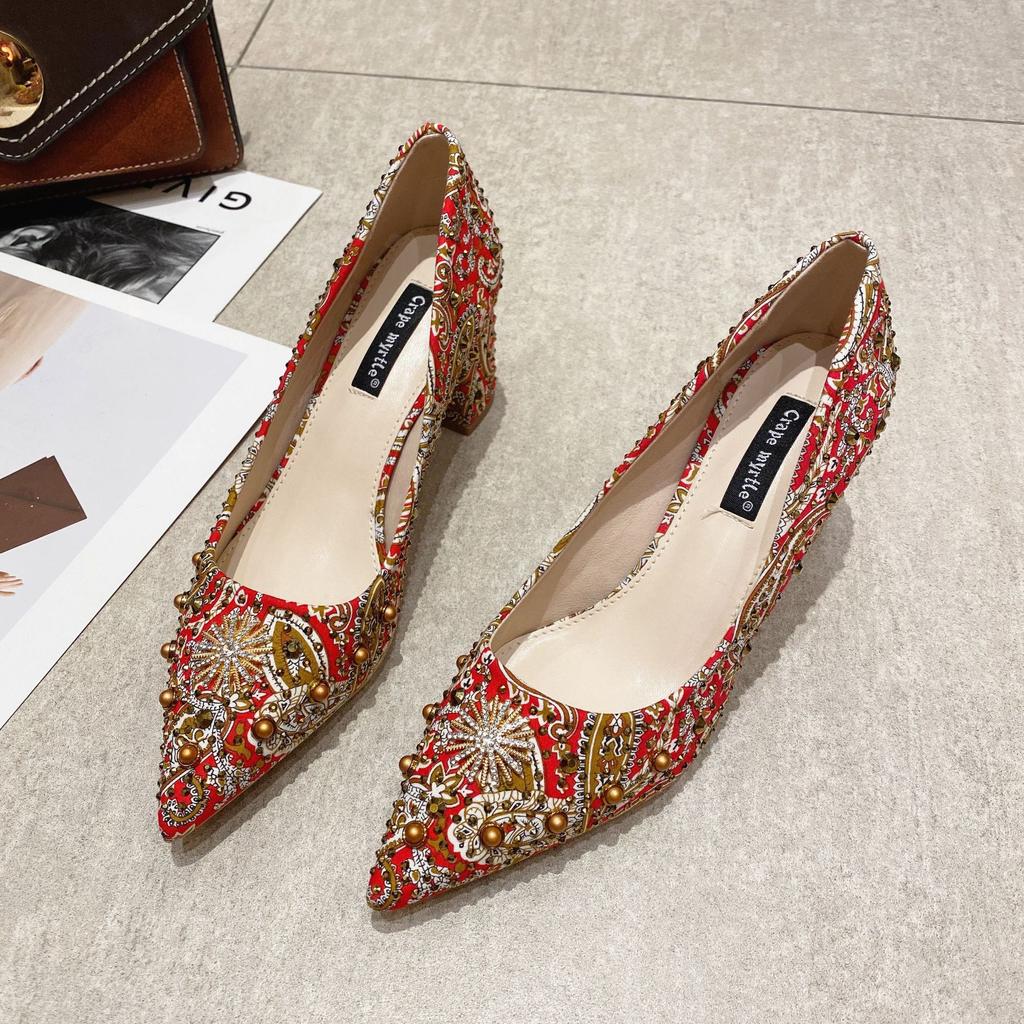 Red Wedding Shoes Women 'S New Thick Heel Xiuhe Shoes Chinese Toast Bridal Shoes Wedding Shoes Winter High Heels 76 -