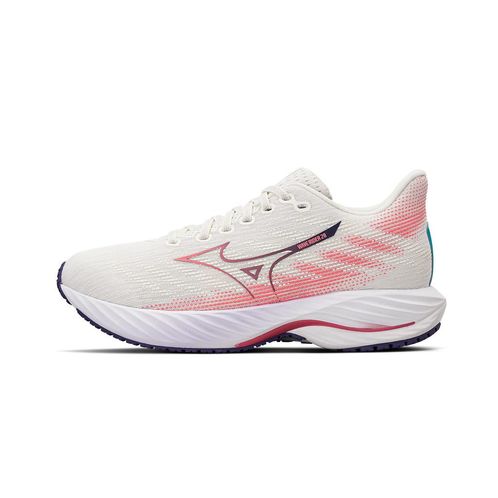 Mizuno Wave Rider 28 Snow White Camellia Rose Women Sneakers Cream Vintage-Indigo J1GD240375