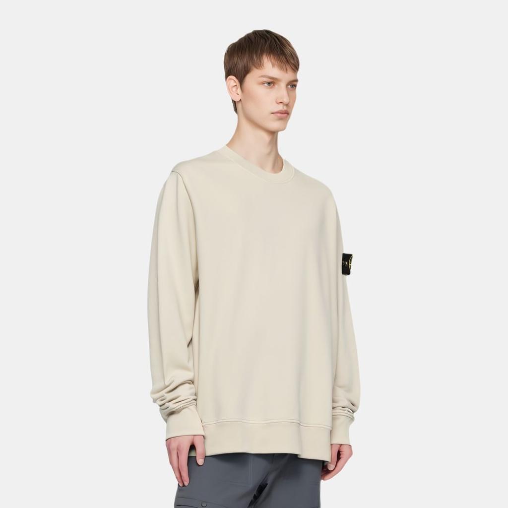STONE ISLAND Plain Crew Neck Logo Pullover Long Sleeve Sweatshirt Men Sweatshirt Beige 811563051-V0097