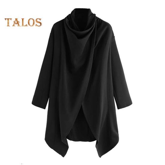 

Мужское пальто-плащ с высоким воротником и длинным рукавом в уличном стиле, ветровка однотонного цвета с неровным подолом, верхняя одежда средней длины в стиле панк, зимняя верхняя одежда XXXXL чёрный