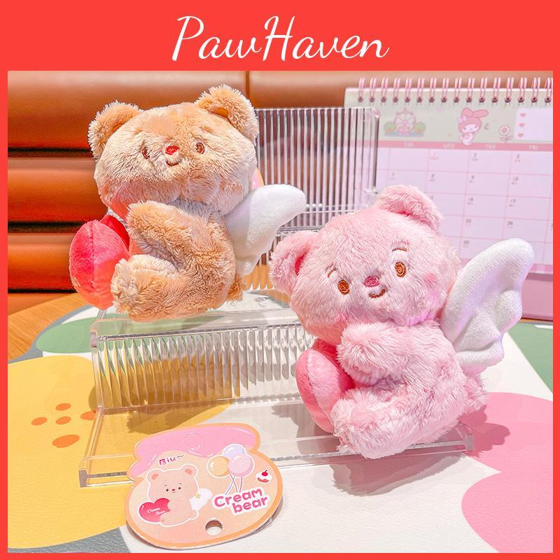Bear Cream Delightful Plush Keychain With Stretchy Design Cute Cartoon Keyring For Gifts Fun