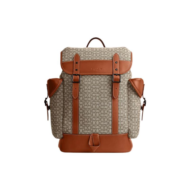 

COACH backpack Hitch 31 Logo embossed logo flip classic presbyopic drawstring multifunctional bag jacquard and refined calfskin school bag large size коричневий