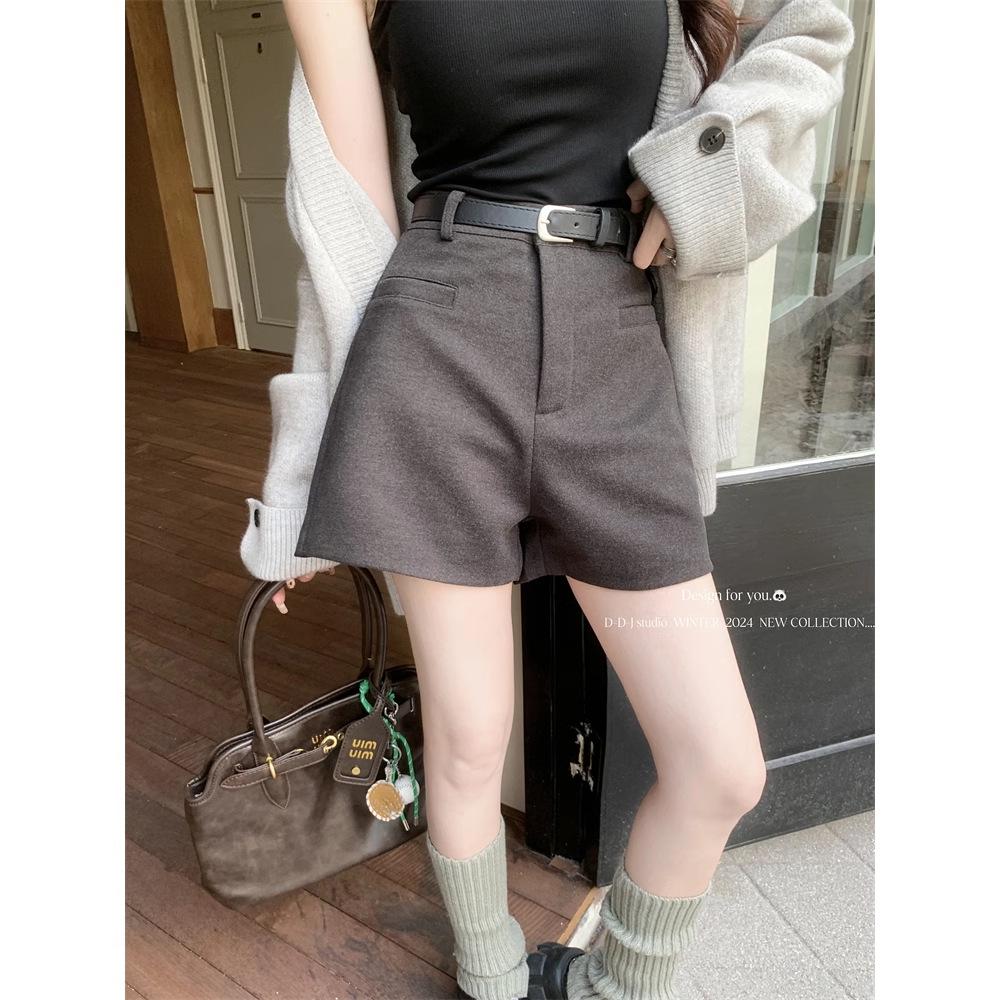 2026 Autumn Plus Size Women's High-Waist Wool Suit Shorts - Loose Bootcut Style