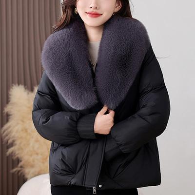Fashion Woman Short Parkas Winter Coat Big Faux Fur Collar Thick Warm Elegant Lady Jackets