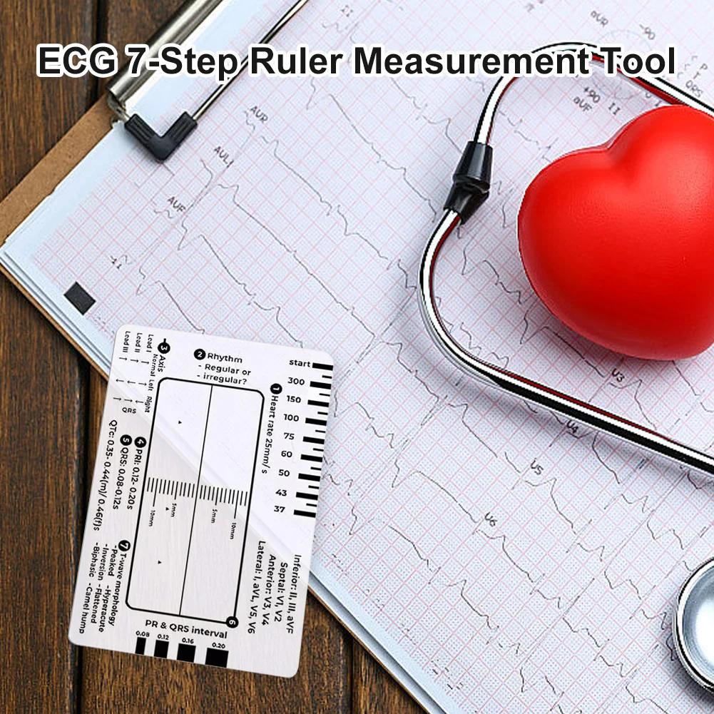 Transparent Ecg 7Step Ruler Portable Help Explain Ecg Pocket Caliper Ecg/Ekg Plastic Ruler Ekg Interpretation Ruler Measure Tool