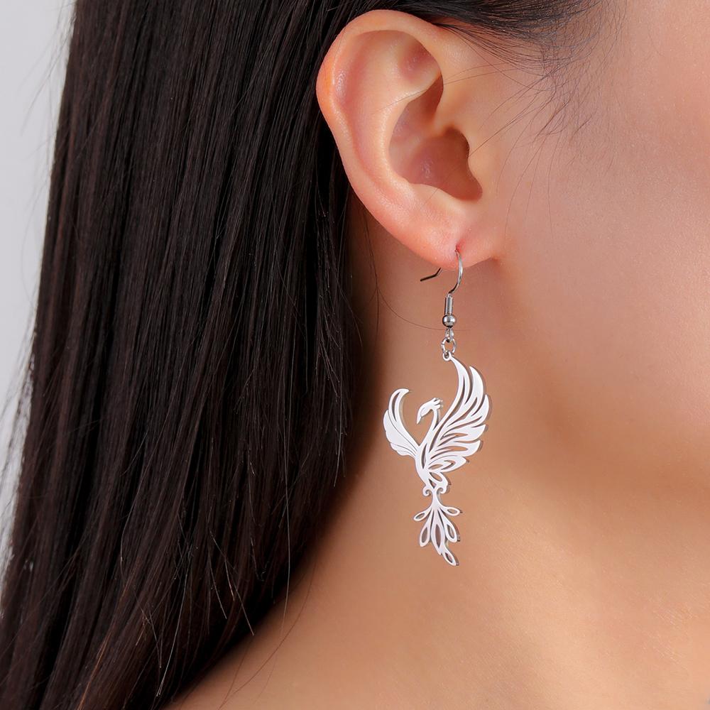 Dawapara Phönix Ohrringe für Damen Geometrisch Mythisches Tier Vogel Totem Anhänger Edelstahl Schmuck