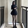 Black long-sleeved semi-turtleneck dress for women in winter, waist-closed and thin tutu skirt, bottom skirt inside