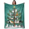 Cat Christmas Tree Flannel Throw Blanket Cute Cats On Xmas Tree Green Winter Holiday Decor Blanket